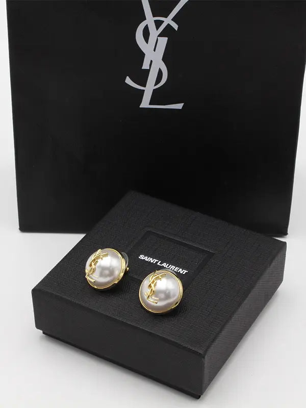 حلق ايف سان لوران بيرل لوقو قولد حلق ysl