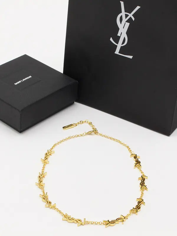 سلسال ايف سان لوران عقد لوقو سلسال ysl ذهبي