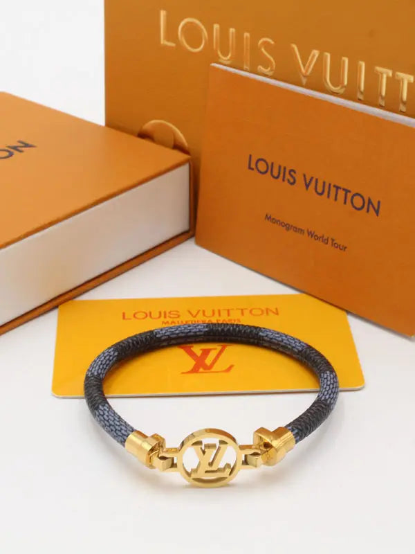 اساور لويس فيتون جلد LV LOGO اسواره louis vuitton رمادي ذهبي