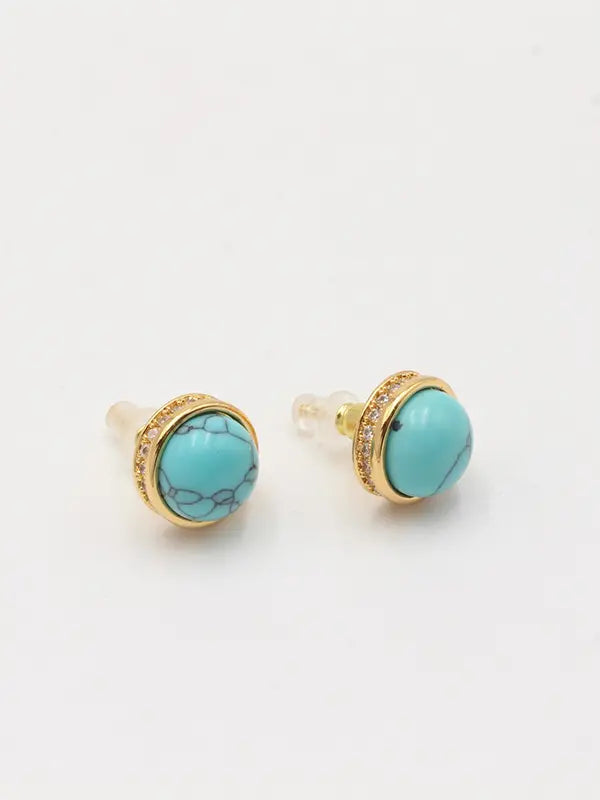 حلق حجر تركواز مدور زركون حلق new