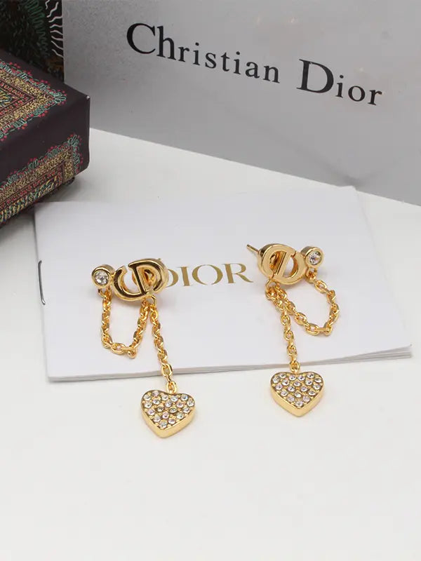 حلق ديور لوقو طويل كريستال حلق dior