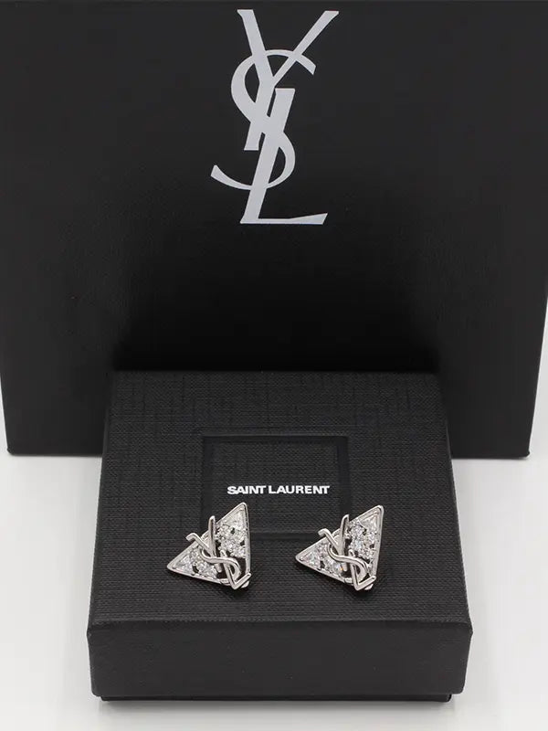 حلق ايف سان لوران زركون فضي لوقو حلق ysl فضي