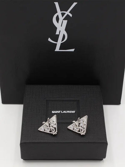 حلق ايف سان لوران زركون فضي لوقو حلق ysl فضي