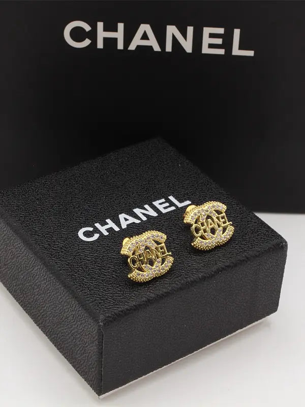 حلق شانيل زركون لوقو قولد حلق chanel