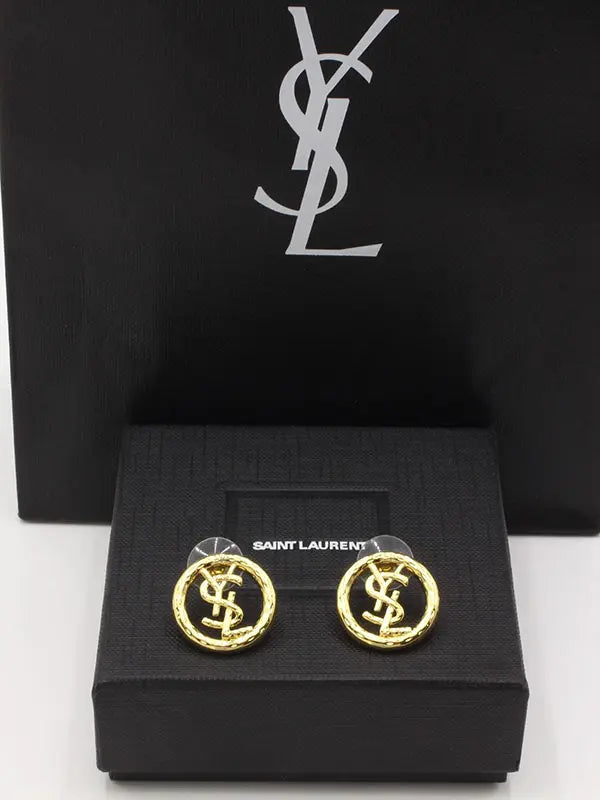 حلق ايف سان لوران ميتال مدور لوقو حلق ysl ذهبي
