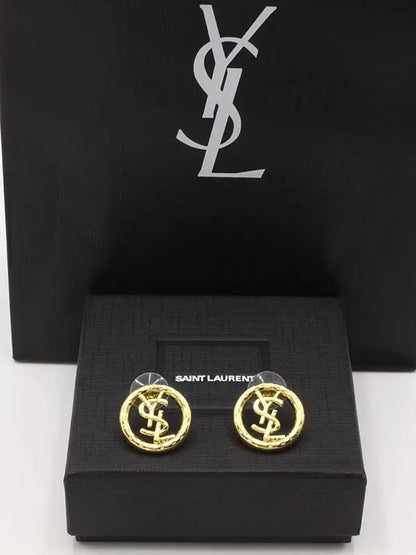 حلق ايف سان لوران ميتال مدور لوقو حلق ysl ذهبي