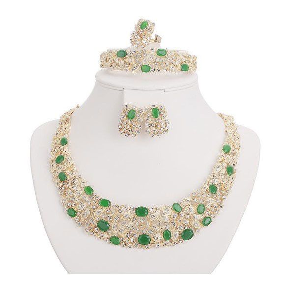 عقد مزخرف من الزركون اطقم متوفر 2 لون اخضر ذهبي فري سايز - قابل التحكم بالقياس