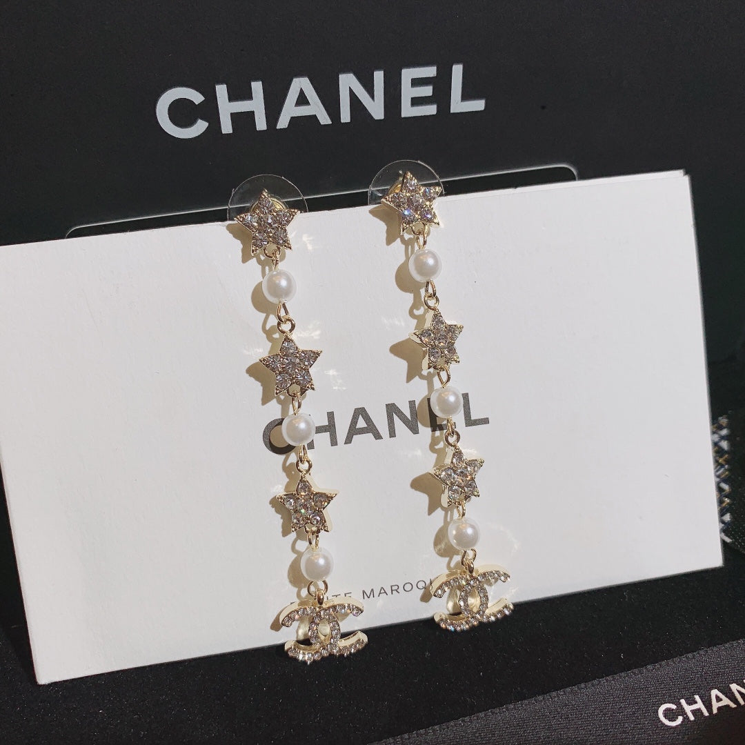 حلق شانيل ستار طويل بيرل حلق chanel  