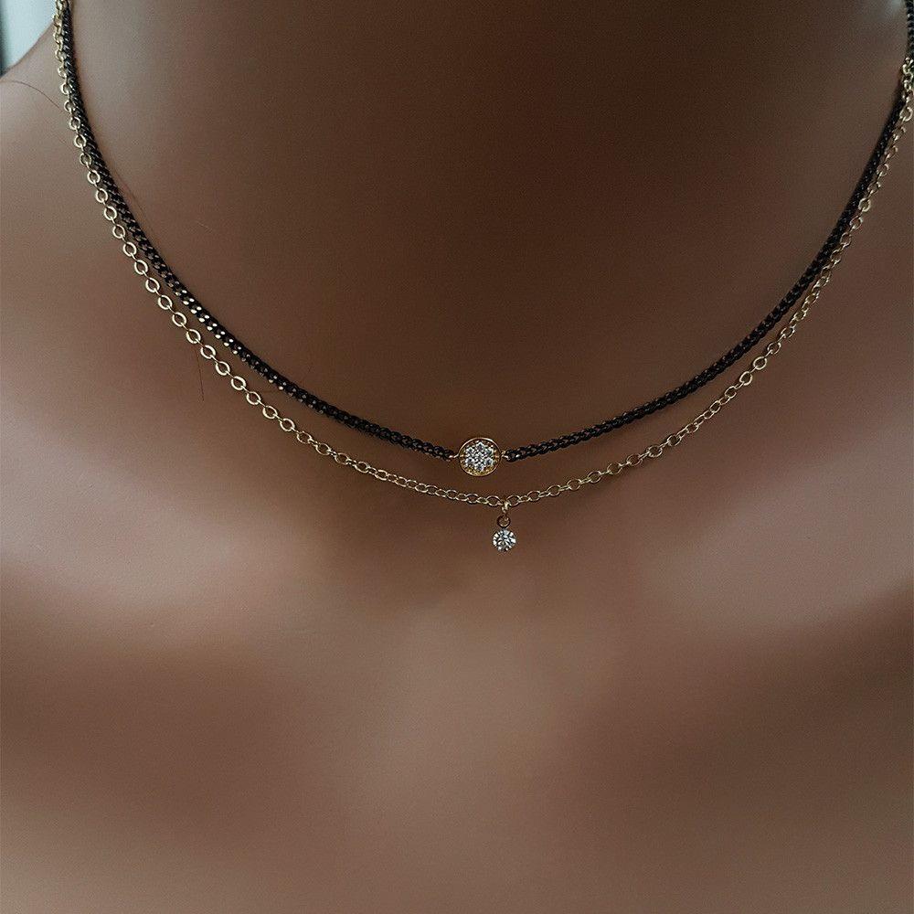 عقد طبقتين اسود بتعليقه زركون مدوره سلسال متوفر 2 لون