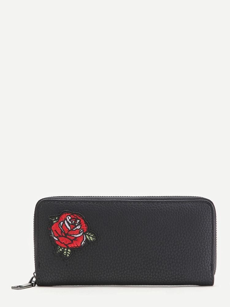 محفظة سوداء بتطريز وردة محافظ متوفر 1 لون اسود 