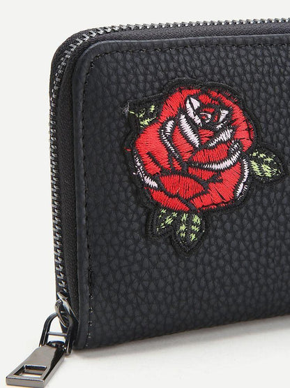 محفظة سوداء بتطريز وردة محافظ متوفر 1 لون  