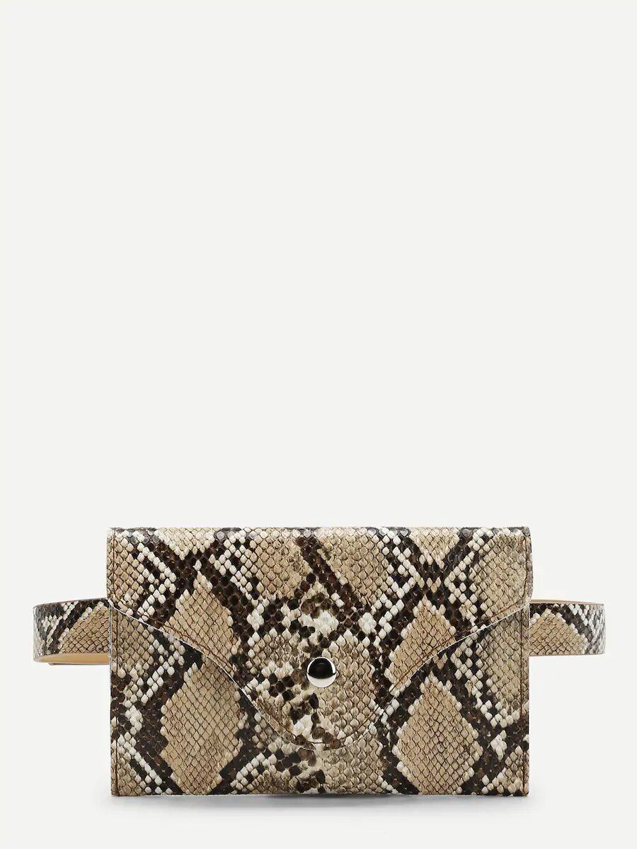 شنطة جلد بني ثعبان بحزام خصر شنط وحقائب شنط بني