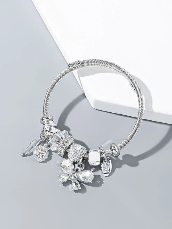 اسواره باندورا فضية فراشة كريستالية فضي - Jewel