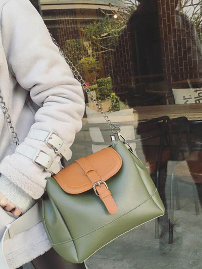 حقيبة كتف كبيرة بيد معدنية طويلة شنط وحقائب متوفر 2 لون اخضر