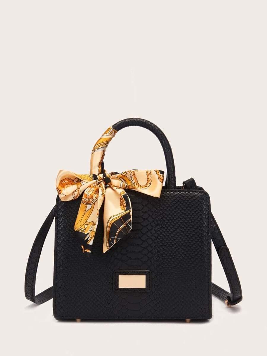 حقيبة كتف جلد بوشاح ملون شنط وحقائب شنط اسود