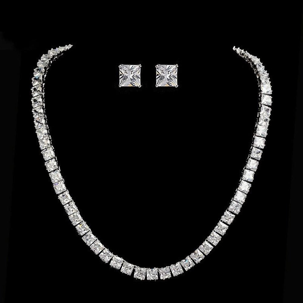 طقم زركون قطعتين كيوبك ستون فضي - Jewel