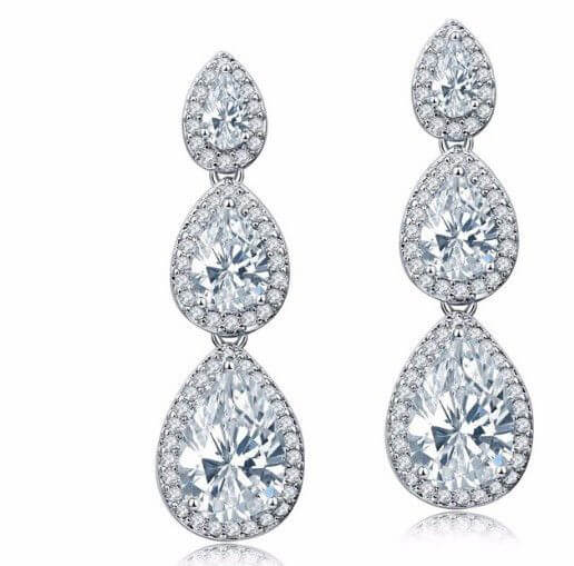 حلق زركون بشكل دمعه ناعم حلق متوفر 5 لون فضي 