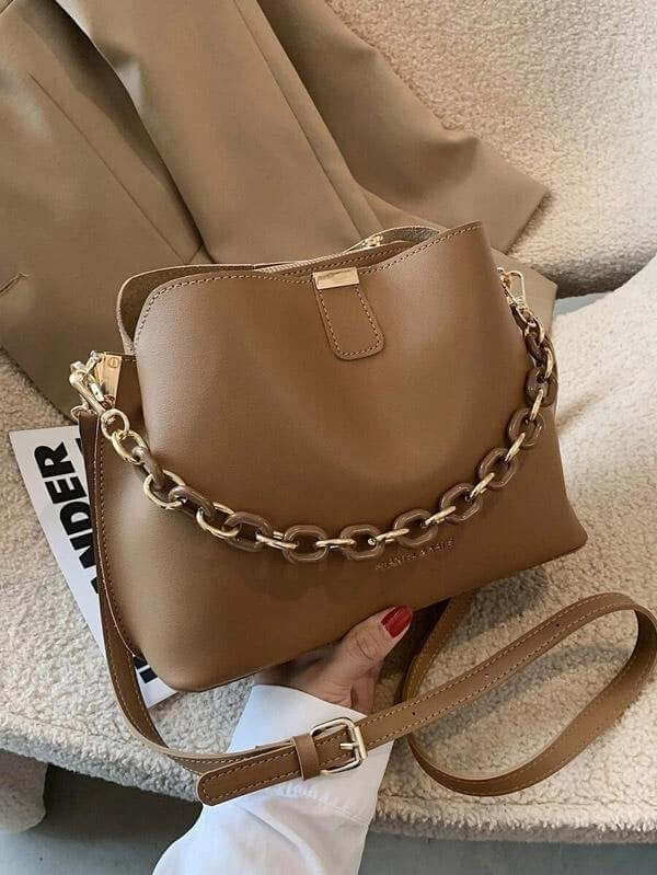 حقيبة كتف بسلسلة كاكي شنط وحقائب شنط  