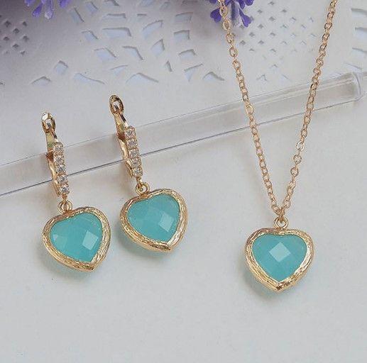 طقم زركون قلب ناعم اطقم متوفر 7 لون تيفاني ذهبي