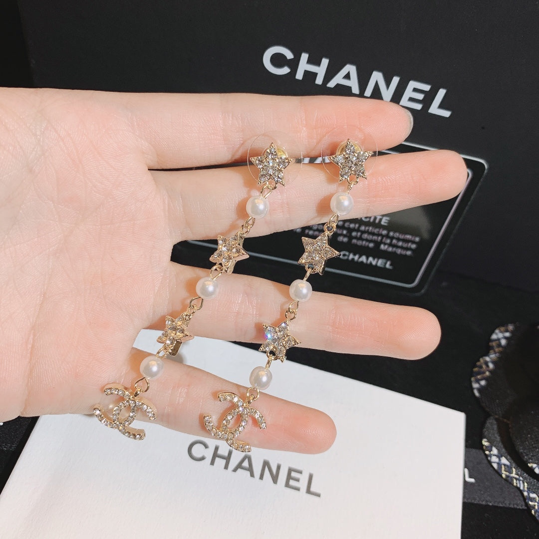 حلق شانيل ستار طويل بيرل حلق chanel  