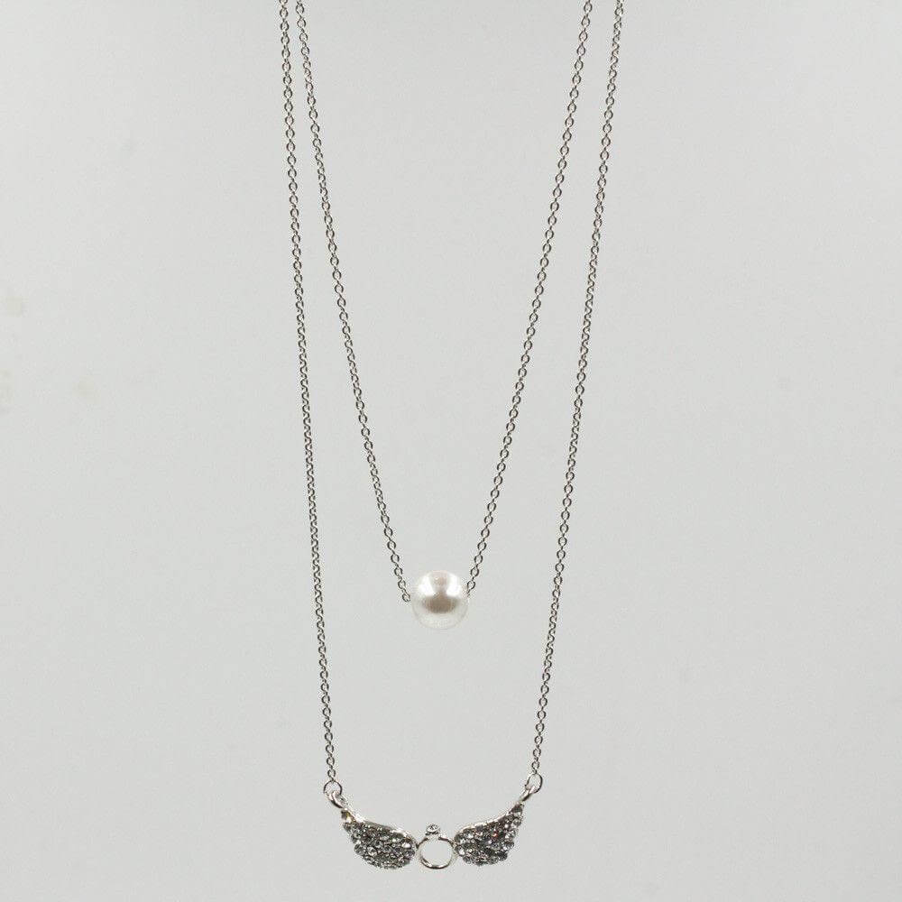 سلسال جناح كريستال لولو طبقتين سلسال متوفر 2 لون فضي