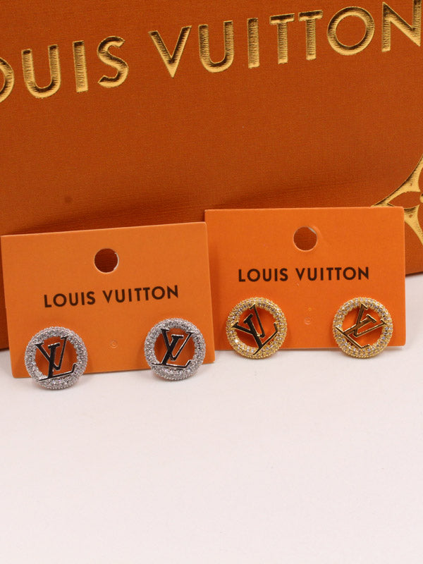 حلق لويس فيتون زركون LV ذهبي - Jewel