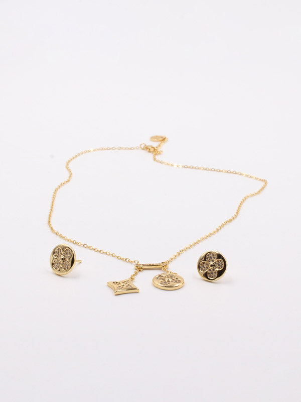 طقم لويس فيتون ذهبي زركون دبل بندنت اطقم louis vuitton