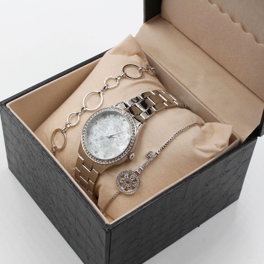 طقم ساعة انيقه ماركة سيروز وأساور فضي - Jewel
