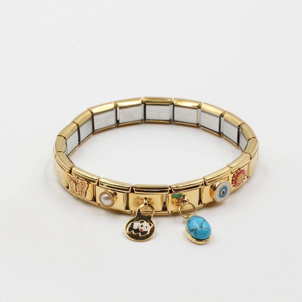 اسوارة نومنيشن ستانلس ستيل دبندنتس بحجر تركواز اسواره nomination ذهبي