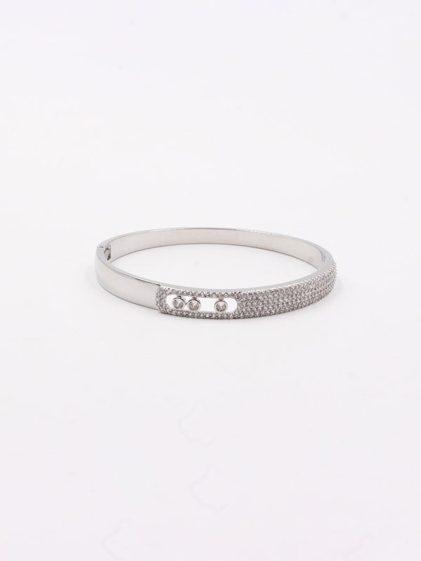 bracelet with cubic zirconia-أسوارة بانقل زركون فضي - Jewel