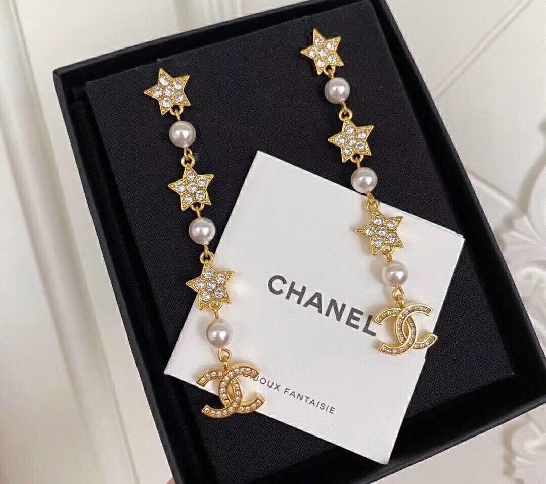 حلق شانيل ستار طويل بيرل حلق chanel  