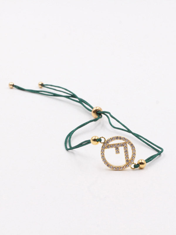 Fendi zirconia thread bracelet - أسوارة فندي خيط زركون اسواره Jewel أخضر ذهبي  