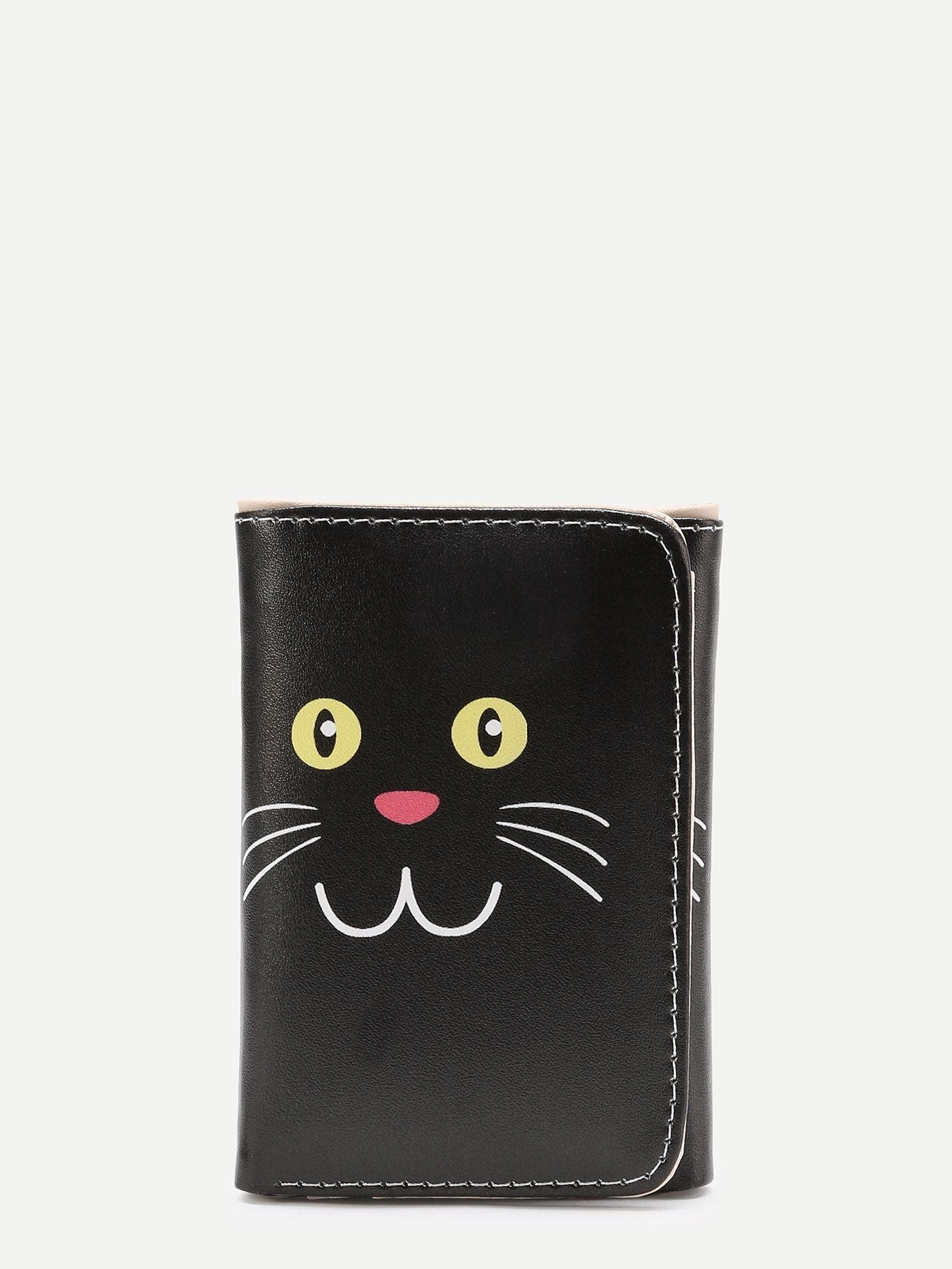 محفظة نقود جلد صناعي طباعة القطة الصغيره محافظ متوفر 1 لون اسود 